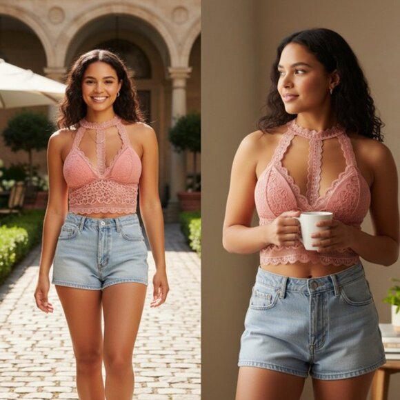 Lace Halter Bralette | Removable Padding | One Size | Blush or Black - Picture 5 of 7